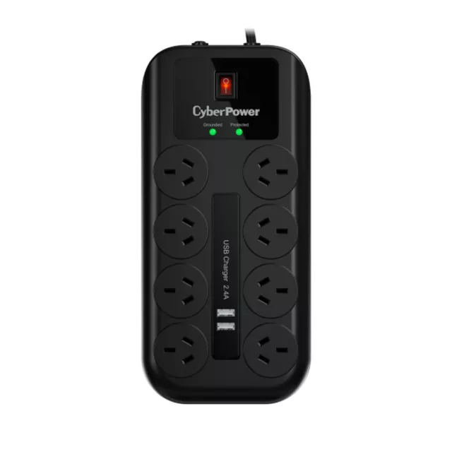 CyberPower 8-Port Surge Protector Powerboard w/ 2x USB Charger CPSURGE08USB-ANZ