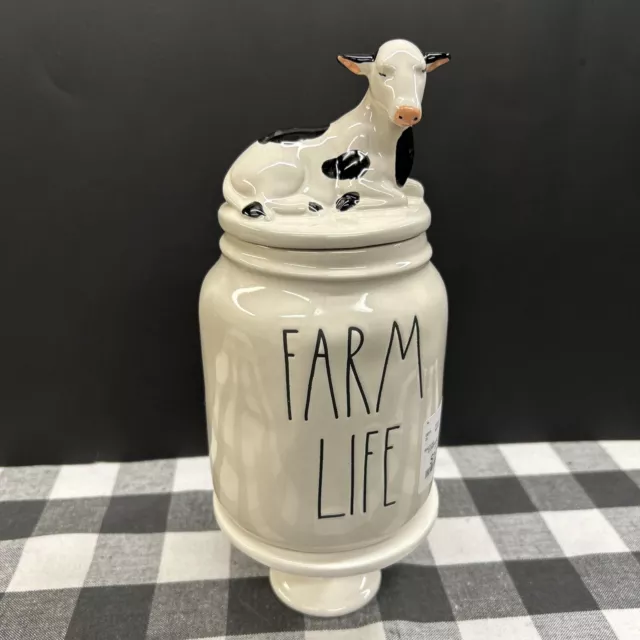 NEW Rae Dunn “FARM LIFE” Ceramic Canister With JERSEY COW Topper