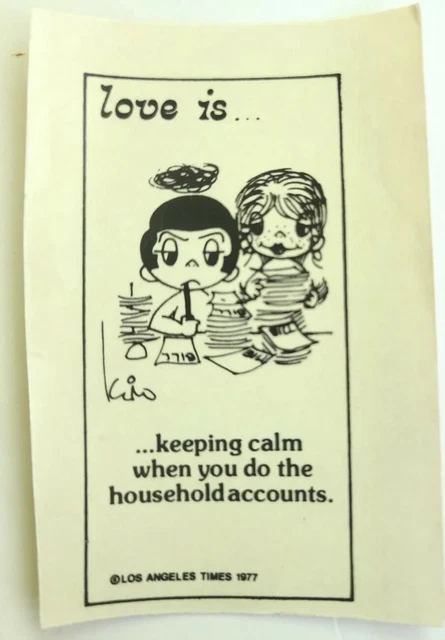 "Calcomanía de transferencia Love is Kim Casali 1977 manteniendo la calma cuando lo haces de colección 1,75""x3,5"
