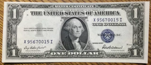 $1 One Dollar Bill Series 1935-F Silver Certificate Blue Seal