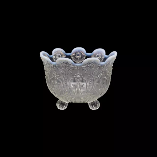 Northwood Glass White Opalescent “Pearl Flowers” Footed Bowl