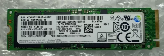 Fast Samsung SSD 512GB PM981 PCIe NVMe M.2 2280 Soild state Drive MZ-VLB5120