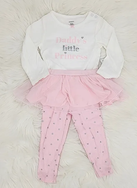 Carters Baby Girl Bodysuit Pants Set Ivory, Size 18M/ Daddys Little Princess