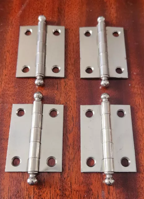 4 Antique Stanley Chrome Sweetheart Ball Tip Hinges 1 1/2" x 2"