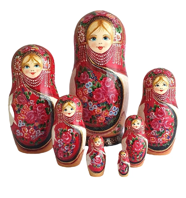 Poupées Russes Gigognes Vertes – 7 Pièces – Peintes à La Main – Rousanova
