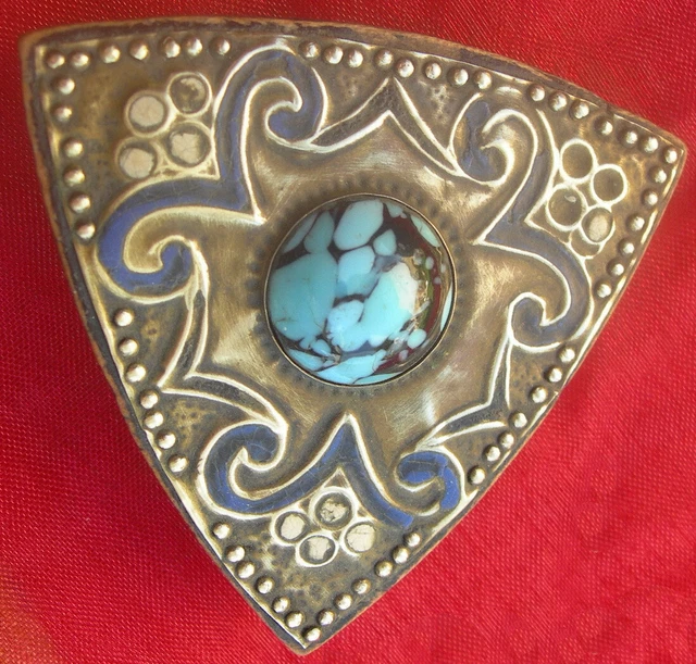 Broche Vintage Losange Laiton - Incrustations Pâte De Verre - Occasion