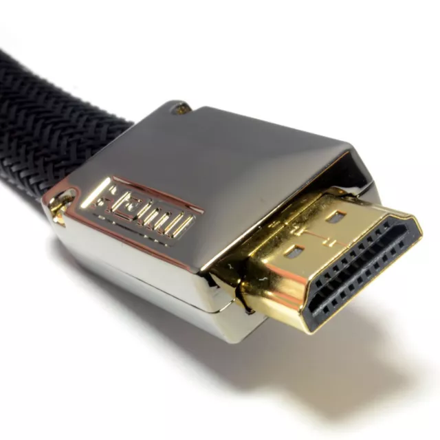 PRO FLAT Braided HDMI 2.0 High Speed TV UHD 4K Cable Metal Ends 1m/2m/3m/5m/10m