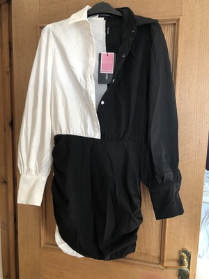 pretty little thing shirt dress size 10 Black And White New With Tags