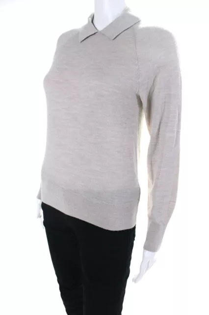 Theory Womens Merino Wool Knit Collared Long Sleeve Sweater Top Beige Size S 2