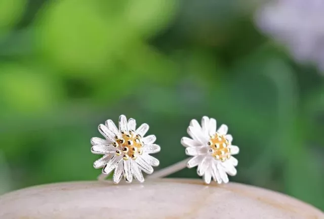 April Geburtstagsgeschenk UK Gänseblümchen Sterlingsilber Ohrringe