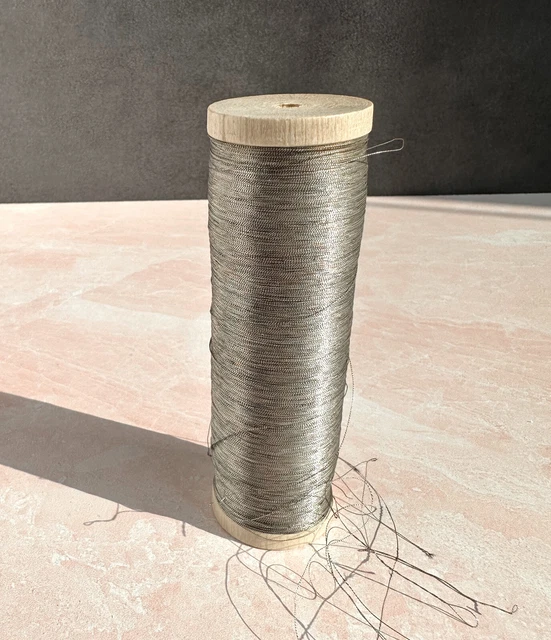 Antique French Large Metallic Thread Spool c.1900s Old Stock Many Yards