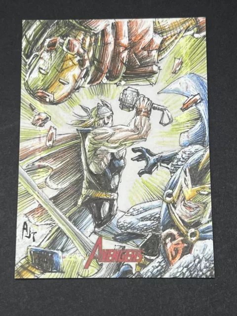 Marvel Greatest Heroes sketch card By Anthony J Tan Iron Man vs thor