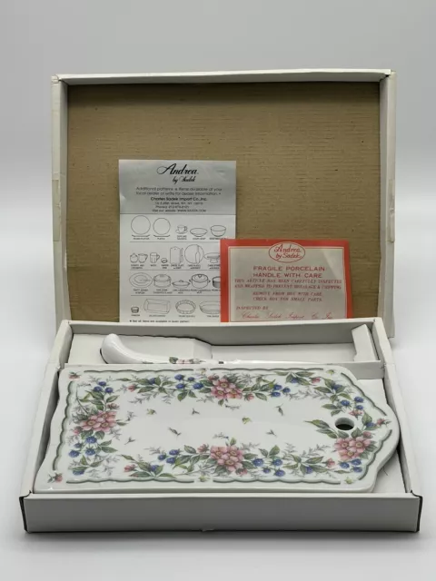 Andrea by Sadek Fine Porcelain Floral Cheese Cutting Board & Knife Made in Japan