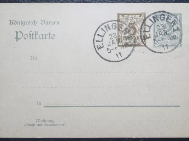 Altdeutschland Bayern 1911 Postkarte Ganzsache Ellingen gest. / ungelaufen