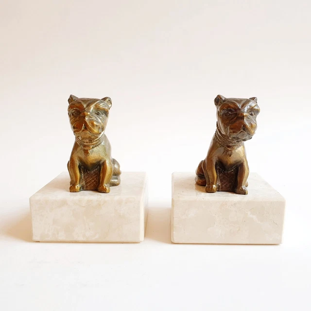 Ancienne Paire De Serre Livre Chien Et Chat En Regule Et Marbre