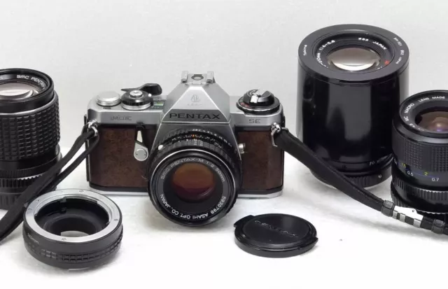 PENTAX ME SE SLR SET KAMERA 50mm 2.0 135mm 3.5 SCHLANGENLEDER OPTIK + BONUS