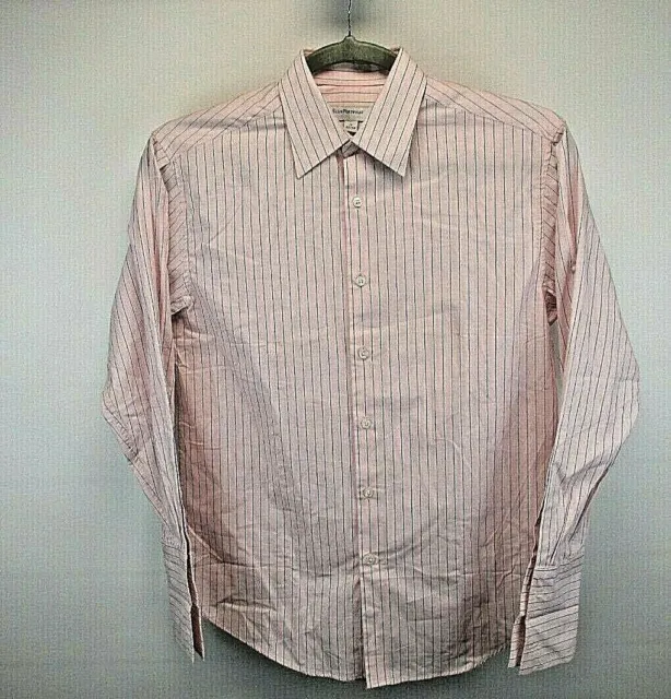 Perry Ellis Portfolio Button Up Shirt Men's M Pink w/Stripe Pattern French Cuffs