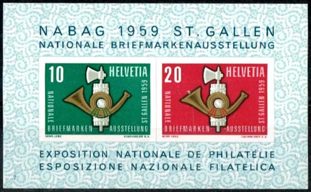 Schweiz 1959 Nationale Briefmarkenausstellung NABAG Mi.Nr. Block16**(EM693)