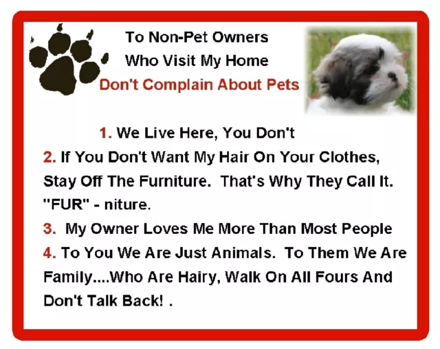 Funny Dog Shih Tzu House Rules Refrigerator / Magnet Gift Card Idea