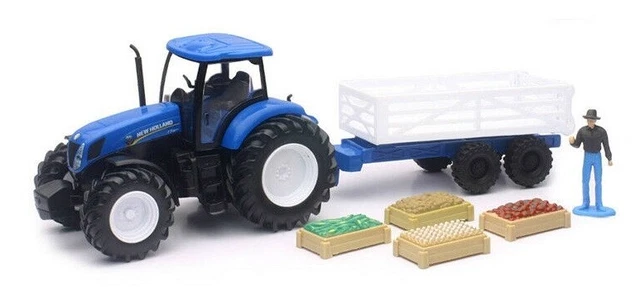 Tracteur New Holland T7.315 Avec Remorque à Bois Bburago - Échelle 1/32, Collection Ferme, Jouet Pour Enfant à Partir De 3 Ans