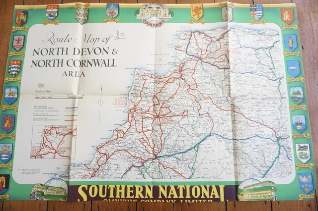 Bus Rote Map Devon SOUTHERN NATIONAL BUS Coach Route Map North Devon & North Cornwall ...