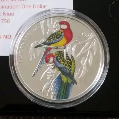 1 $ Dollar Eastern Rosella - Rosellasittich Niue Island 1 oz Silber PROOF 2023