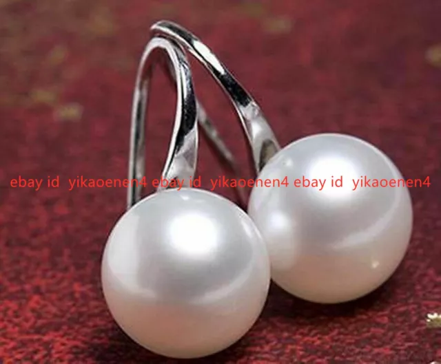 Genuine Natural White Akoya Freshwater Pearl Sterlings Silver Dangle Earrings