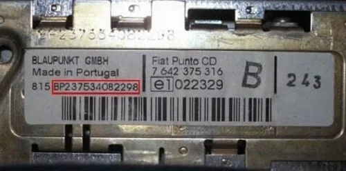 Blaupunkt Radio Code - Fiat PUNTO Radio CODE