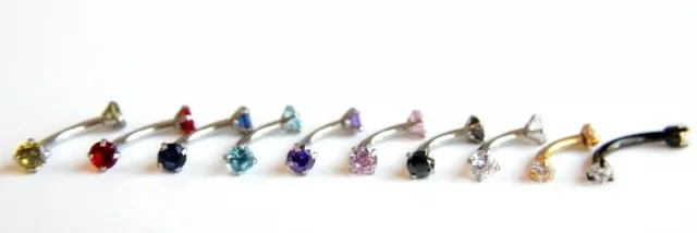 Double CZ Gem Ends Curved Eyebrow Bar Colored Body Piercing Jewelry Ring barbell