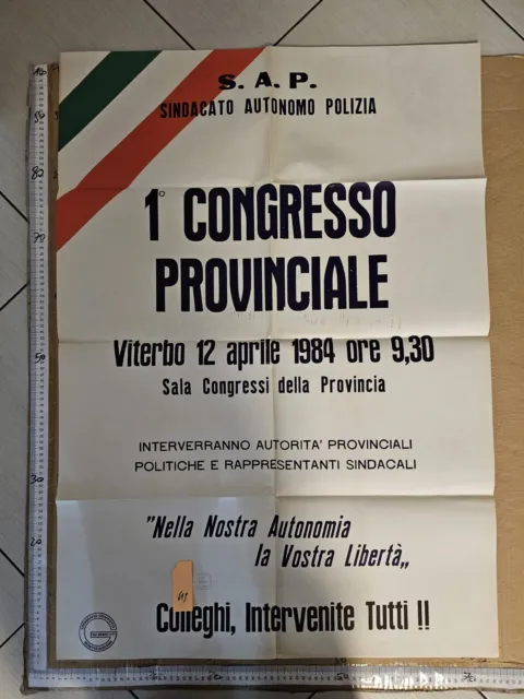 Manifesto S.P.A. Sindaco Autonomo Polizia Congresso 1984  Viterbo