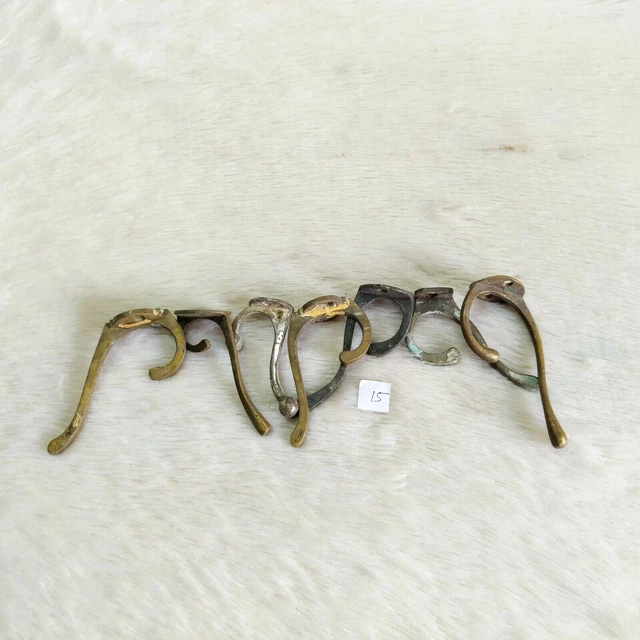 1920s Vintage Brass Wall Hooks Hanger Rich Patina Decorative Collectible 7 Pcs
