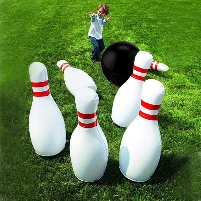 Géant Gonflable Bowling Set 6 x 55cm Skittles & Géant Balle Extérieur Jardin Jeu