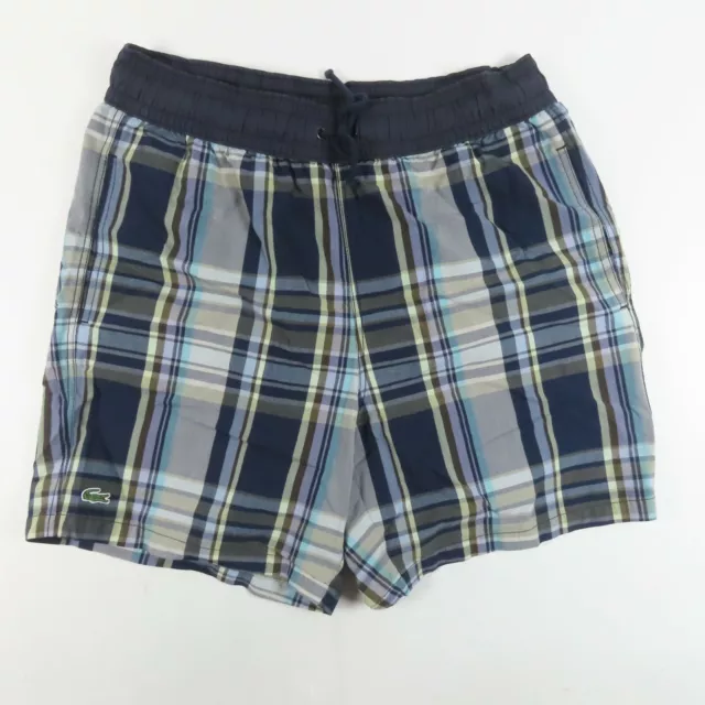 Lacoste Mens Swim Trunks Size 5 Large Drawstring Plaid Lined Flat Front Casual