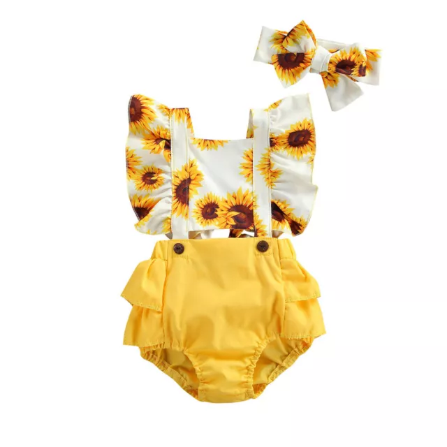 Baby Girls Floral Romper Summer Clothes Jumpsuit Set Newborn Ruffled Casual Wear 3