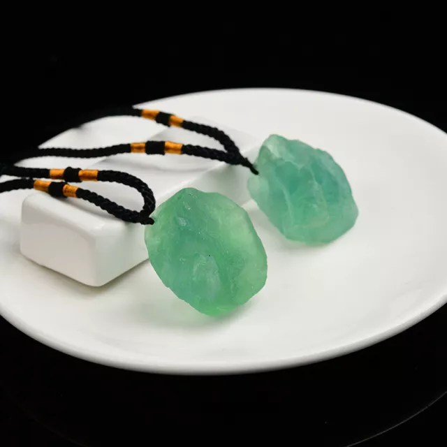 Natural Green Fluorite Quartz Crystal Pendant Healing Raw Rock Gemstone Necklace