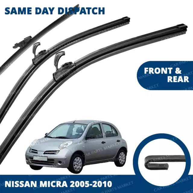 Front/Rear Windscreen 21" 18" 16" Flat Aero Wiper Blades for Nissan Micra 05-10