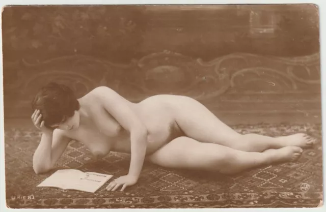 Original French real photo postcard risqué erotic nude study 1910 RPPC pc #859