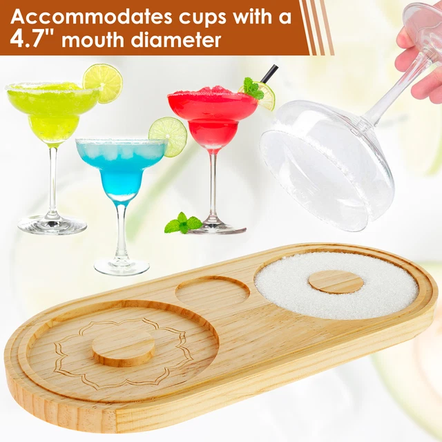 Ensemble Bordure à Sel Pour Margarita En Bambou - Plateau 24x14 Cm + Bol Inox - Accessoire Barman Cocktail