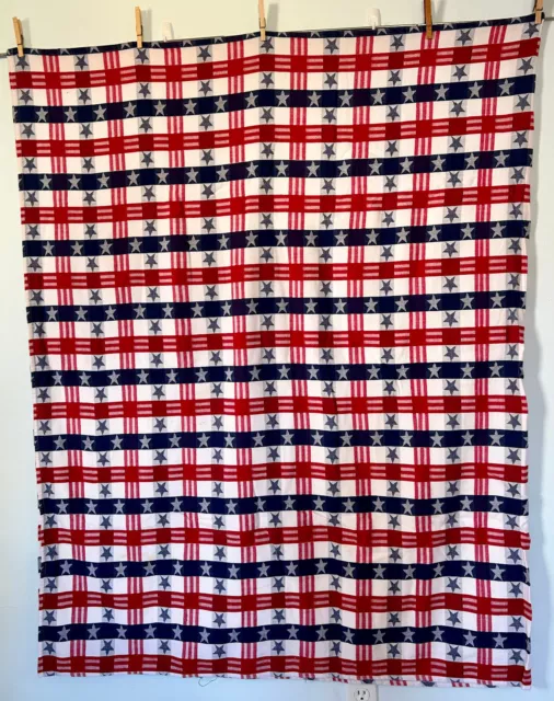 Lg Cotton Tablecloth Red White Blue Patriotic 87x55 Stars 4th of July Picnic Vtg