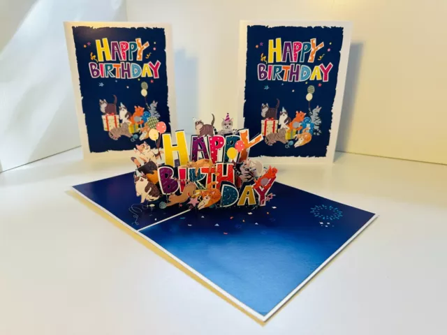 Origami Pop Cards Happy Birthday Cat Party 3D Pop Up Greeting Card Handmade Love