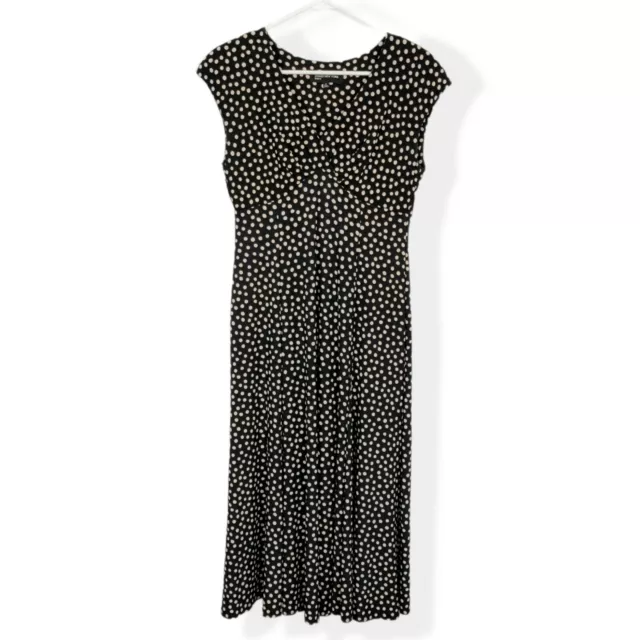 Jones New York Maxi Dress Womens 6 Black White Polka Dot V Neck Cap Sleeve