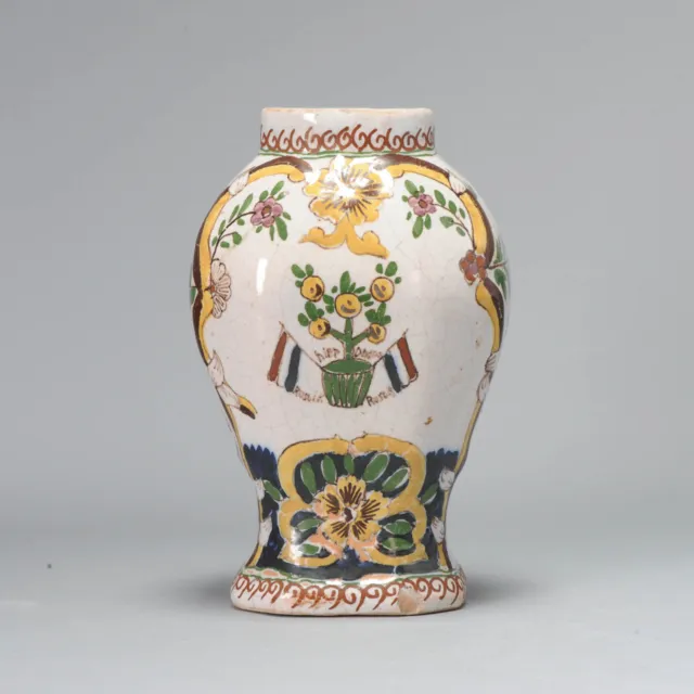 Antique 18/19th century Dutch Delft Vase Tree APPLES OF ORANGE