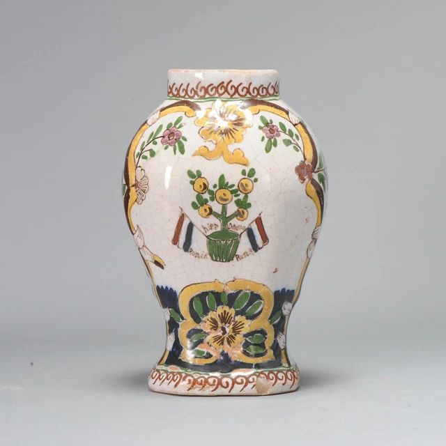 Antique 18/19th century Dutch Delft Vase Tree APPLES OF ORANGE