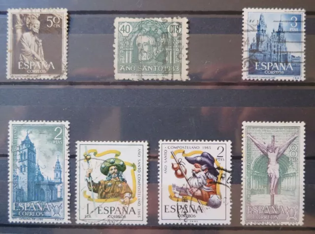 Interesting Lot Of 7 Spanish Stamps Santiago De Compostela Pilgrim Way Spain