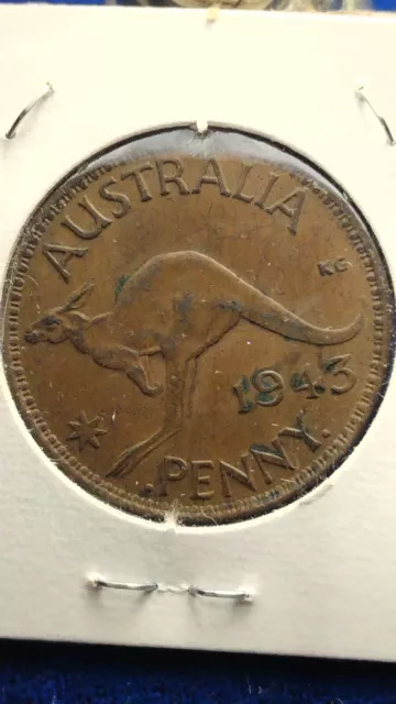 1943 I Australia Bronze One Cent  KG Coin Australian Penny Kangaroo 2