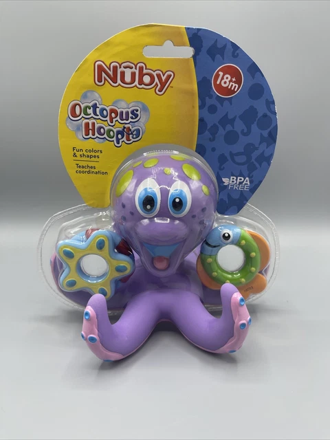 Nuby Floating Purple Octopus with 3 Hoopla Rings Interactive Bath Toy New