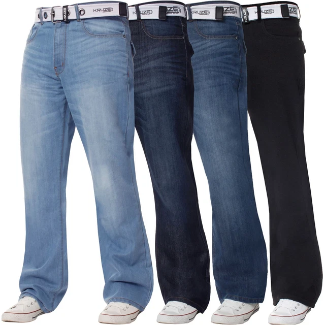 Pantalon Jean Pour Homme Kruze - Coupe Droite, Avec Ceinture, Grandes Tailles Disponibles
