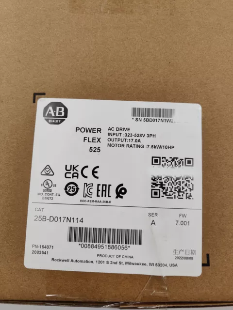 New Sealed Allen Bradley 25B-D017N114 /A PowerFlex 525 AC Drive 7.5kW 10Hp
