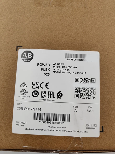 New Sealed Allen Bradley 25B-D017N114 /A PowerFlex 525 AC Drive 7.5kW 10Hp