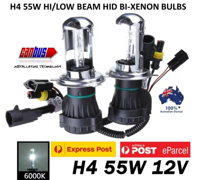 2X Premium 55W HID Xenon H4-3 Bi-Xenon Globe Bulbs Replacement 6000K Cool White